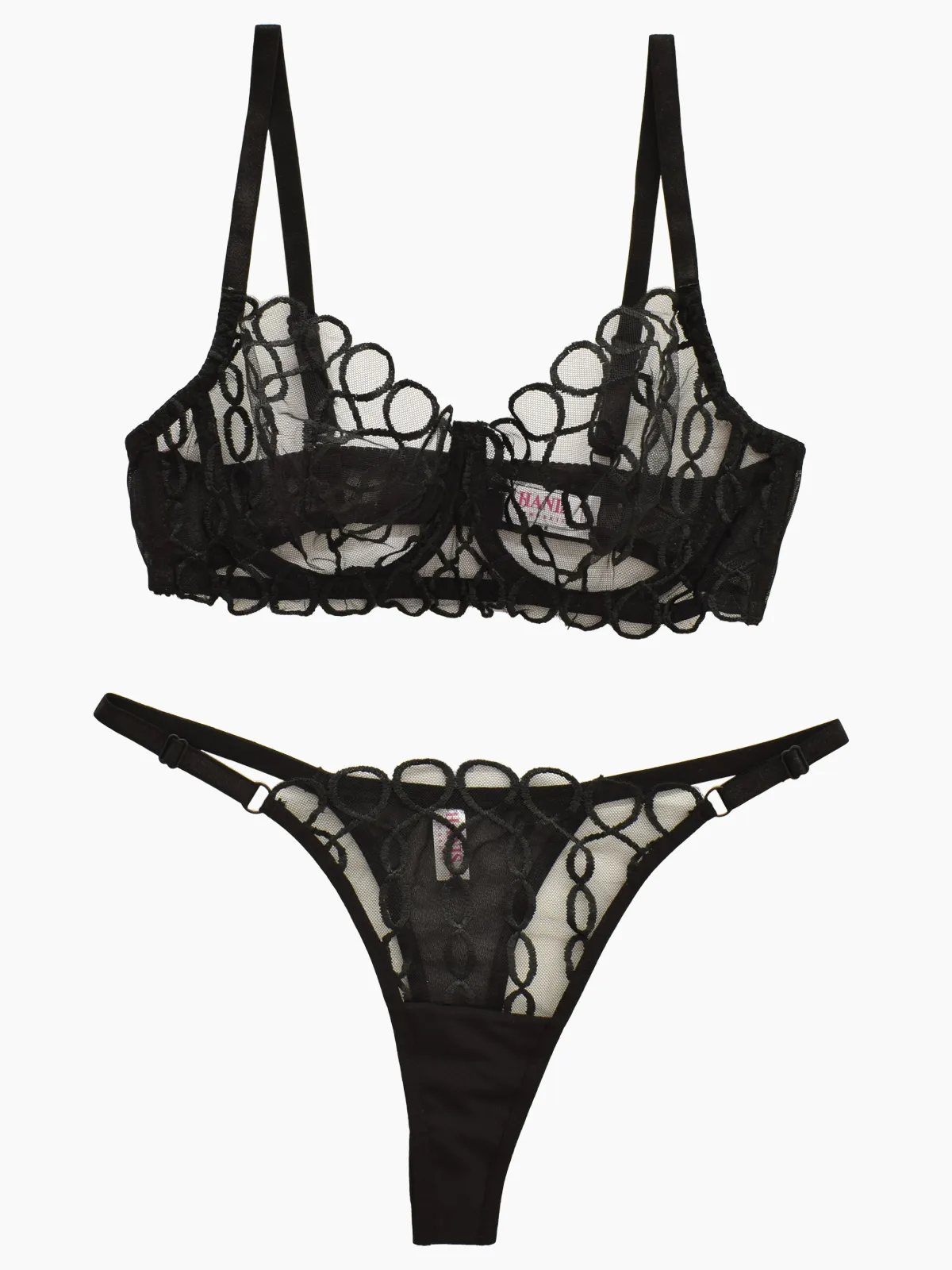 hanis-black-chain-patterned-lace-bra-set1 ست شورت و سوتین دانتل مشکی هانیس طرح زنجیر