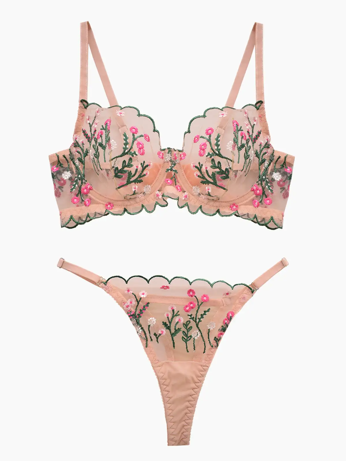 hanis-pink-floral-underwired-lace-bra-set-9811-heldoone1 ست شورت و سوتین توری فنردار گلدوزی صورتی هانیس کد 9811