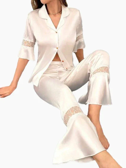 عکس ژورنالی ست بلوز و شلوار زنانه ساتن لورنزا کد 2553.2